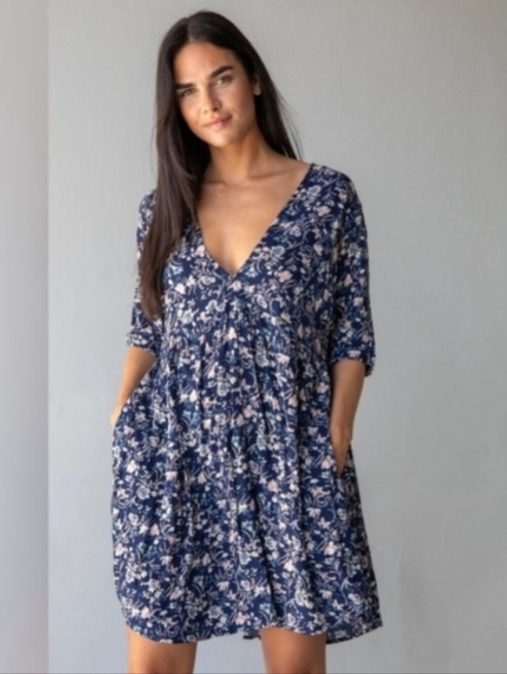 Natural Life Blue Floral Babydoll Dress Size XS/S